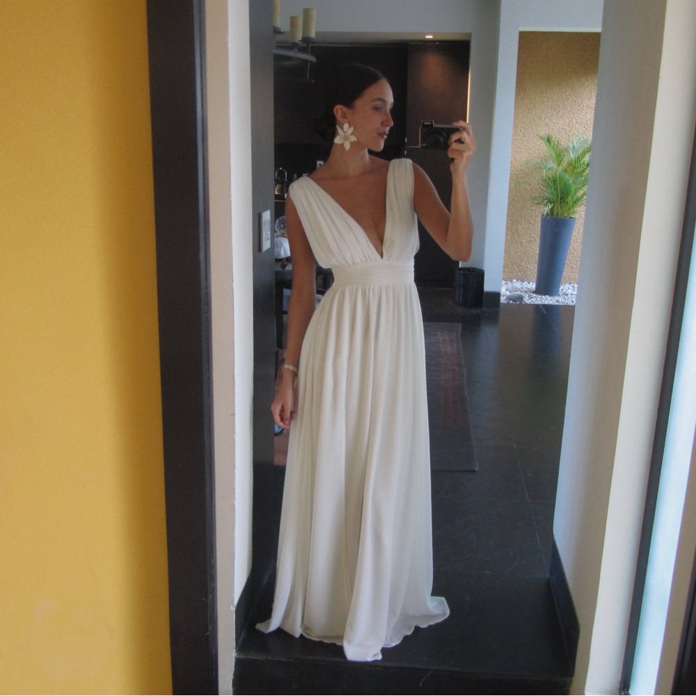 Lulu's White Maxi Dress with Plunging Neckline - Picture 3 of 6